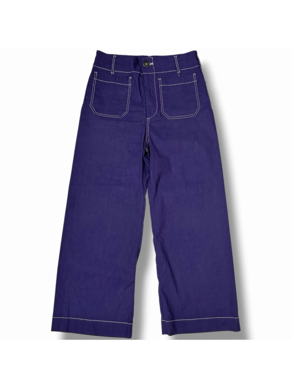 Meave Anthro Colette Crop Wide Leg Pants Contrast Stitch Purple Magic Fabric 28 - Picture 4 of 11